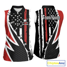 Load image into Gallery viewer, Red, White and Black American Flag Sleeveless polo shirt Custom Patriotic Team Golf attire for ladies NQS10430