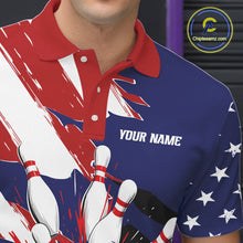 Load image into Gallery viewer, Red, White and Blue American flag Bowling Shirts for Men Custom Patriotic Bowling Team Outfit Uniform NQS10431