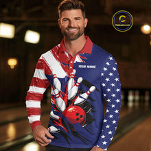 Load image into Gallery viewer, Red, White and Blue American flag Bowling Shirts for Men Custom Patriotic Bowling Team Outfit Uniform NQS10431