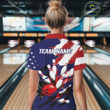 Load image into Gallery viewer, Red, White and Blue American flag Bowling Shirts for Women Custom Patriotic Bowling Team Outfit NQS10431