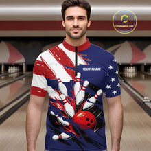 Load image into Gallery viewer, Red, White and Blue American flag Bowling Shirts for Men Custom Patriotic Bowling Team Outfit Uniform NQS10431