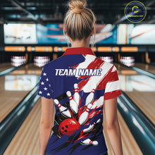 Load image into Gallery viewer, Red, White and Blue American flag Bowling Shirts for Women Custom Patriotic Bowling Team Outfit NQS10431