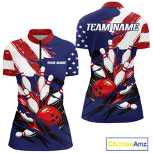 Load image into Gallery viewer, Red, White and Blue American flag Bowling Shirts for Women Custom Patriotic Bowling Team Outfit NQS10431
