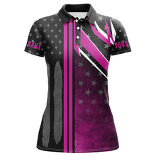 Load image into Gallery viewer, Black and Pink American Flag Womens golf polo shirts custom patriotic breast cancer ladies golf attire NQS8454