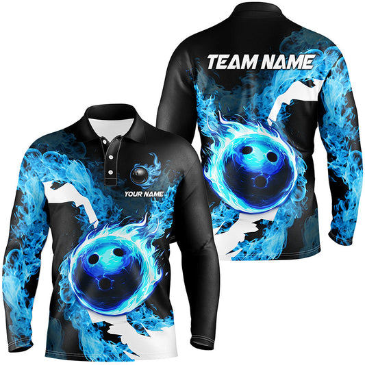 Blue Flame Fire Bowling Shirts for Men Custom Bowling Team Jersey Bowling Polo & Quarter-Zip Shirts NQS8455