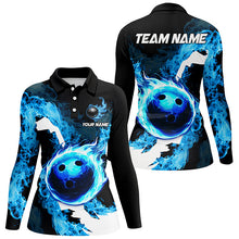 Load image into Gallery viewer, Blue Flame Fire Bowling Shirts for Women Custom Bowling Team Jersey Bowling Polo &amp; Quarter-Zip Shirts NQS8455