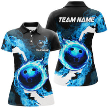 Load image into Gallery viewer, Blue Flame Fire Bowling Shirts for Women Custom Bowling Team Jersey Bowling Polo &amp; Quarter-Zip Shirts NQS8455