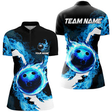 Load image into Gallery viewer, Blue Flame Fire Bowling Shirts for Women Custom Bowling Team Jersey Bowling Polo &amp; Quarter-Zip Shirts NQS8455