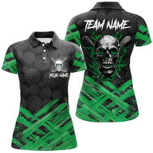 Load image into Gallery viewer, Black Camo Women golf polo shirt custom Green Flame Skull golf attire for ladies, gifts for the golfer NQS8456