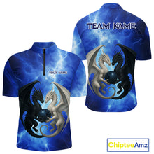 Load image into Gallery viewer, Black And White Dragon Blue Lightning Thunder Custom Bowling Shirt For Men, Dragon Bowling Team Shirt NQS10627