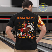 Load image into Gallery viewer, Funny Bowling Turkey Thanksgiving Mens Bowling Shirt Orange argyle pattern Custom Team Bowling Jersey NQS10848