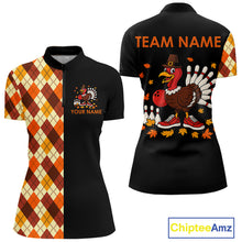 Load image into Gallery viewer, Funny Bowling Turkey Thanksgiving Women Bowling Shirt argyle pattern Custom Team Bowling Jersey NQS10848