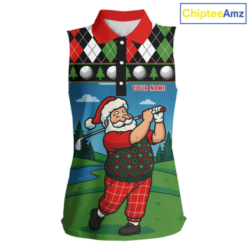 Funny Santa Golf argyle pattern Christmas Sleeveless Golf polo shirt custom Christmas golf gifts NQS10856