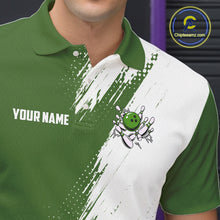 Load image into Gallery viewer, Custom Green and White Strike Bowling Shirts Men Polo, Quarter Zip Bowling Team Jersey Bowling League NQS11037