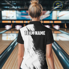 Load image into Gallery viewer, Custom Black and White Strike Bowling Shirts Women Polo, 1/4 Zip Bowling Team Jerseys Bowling League NQS11038