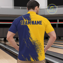 Load image into Gallery viewer, Custom Blue and Yellow Strike Bowling Shirts Men Polo, Quarter Zip Bowling Team Jersey Bowling League NQS11039