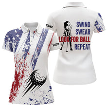 Load image into Gallery viewer, American flag patriotic matching golf shirt for couples custom swing swear look for ball repeat NQS9359