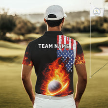 Load image into Gallery viewer, American Flag Flame Golf Polo shirts for Men Custom patriotic team Golf jerseys, mens golf outfit NQS11433