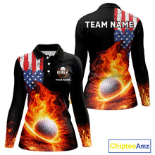 Load image into Gallery viewer, American Flag Flame Golf Polo shirts for Women Custom patriotic team Golf jerseys, ladies golf outfit NQS11433