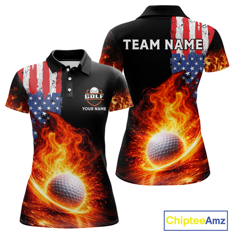 American Flag Flame Golf Polo shirts for Women Custom patriotic team Golf jerseys, ladies golf outfit NQS11433