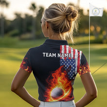Load image into Gallery viewer, American Flag Flame Golf Polo shirts for Women Custom patriotic team Golf jerseys, ladies golf outfit NQS11433