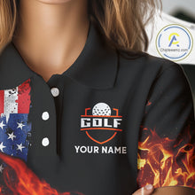 Load image into Gallery viewer, American Flag Flame Golf Polo shirts for Women Custom patriotic team Golf jerseys, ladies golf outfit NQS11433