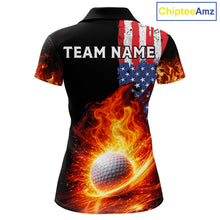 Load image into Gallery viewer, American Flag Flame Golf Polo shirts for Women Custom patriotic team Golf jerseys, ladies golf outfit NQS11433