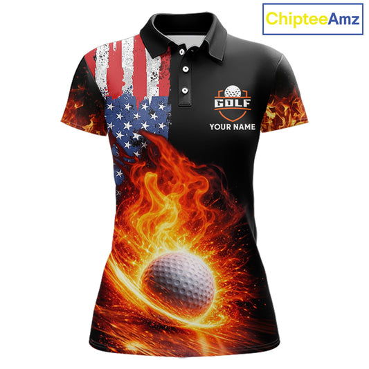 American Flag Flame Golf Polo shirts for Women Custom patriotic team Golf jerseys, ladies golf outfit NQS11433