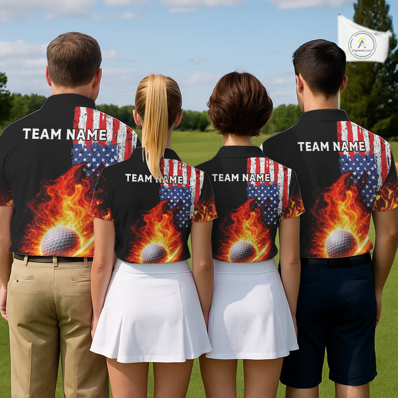 American Flag Flame Golf Polo shirts for Women Custom patriotic team Golf jerseys, ladies golf outfit NQS11433