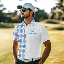 Load image into Gallery viewer, Blue argyle pattern Mens golf polo shirts custom peace love golf team jerseys, golf attire for men NQS9506