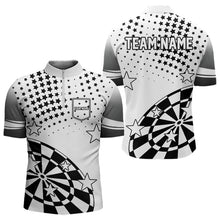 Load image into Gallery viewer, Personalized Black and White Stars Darts Polo, Quarter Zip Shirt For Men Custom Dart Team Jerseys NQS9511