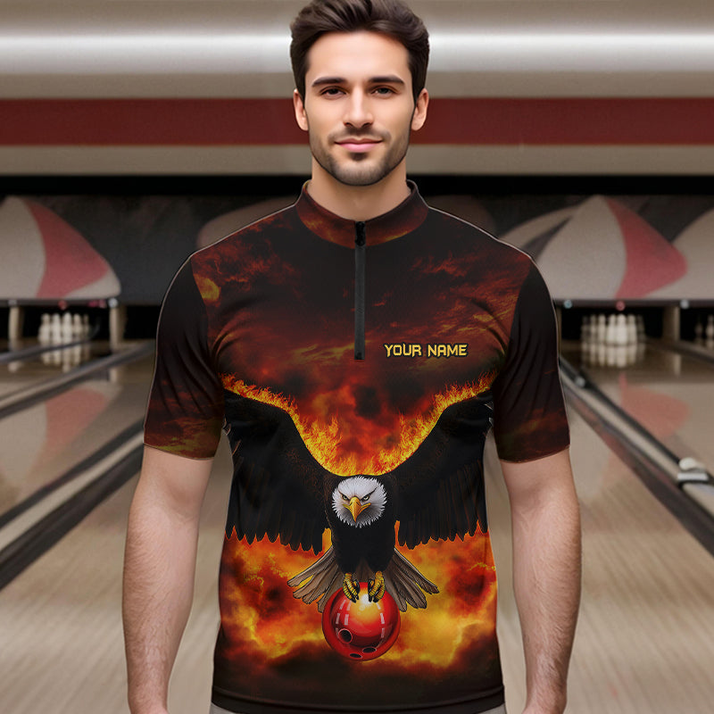 Personalized Flame Eagle Custom Bowling Team Shirts For Mens, Fire Eagle Bowling League Jersey NQS9512