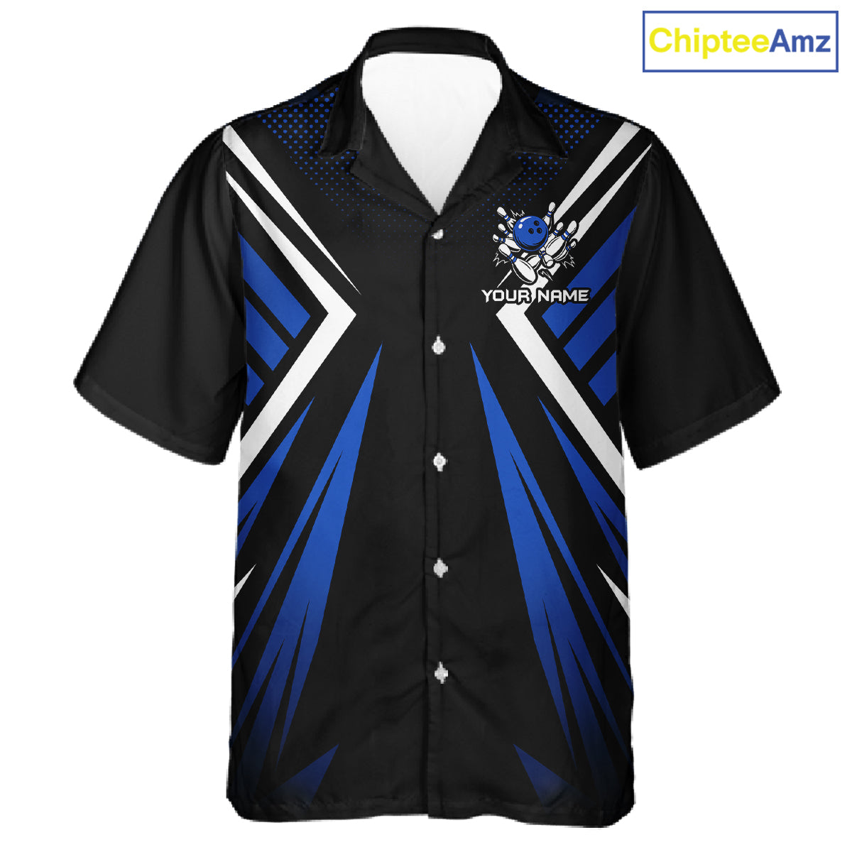 Black and Blue Flame Button-up bowling shirts, Team Bowling Jersey Custom bowling attire NQS11634