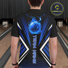 Load image into Gallery viewer, Black and Blue Flame Bowling Shirts For Men, Team Bowling Shirts Custom bowling attire for men NQS11634