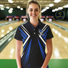 Load image into Gallery viewer, Black and Blue Flame Bowling Shirts For Women, Team Bowling Shirts Custom bowling attire for ladies NQS11634