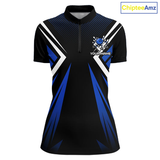 Black and Blue Flame Bowling Shirts For Women, Team Bowling Shirts Custom bowling attire for ladies NQS11634
