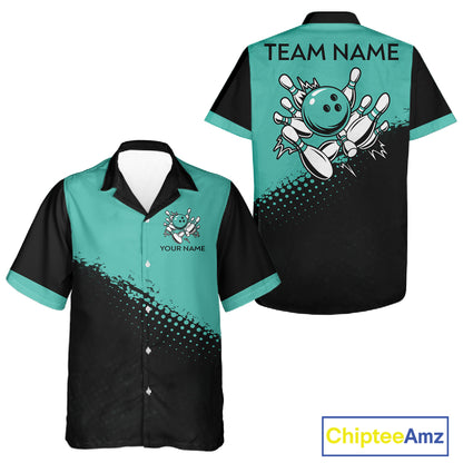 Black and Turquoise Retro Button-up Bowling Shirts, Vintage Team Bowling Shirts Custom NQS11635