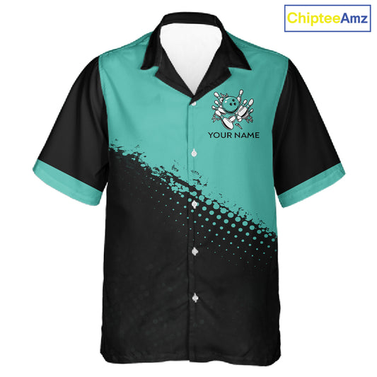 Black and Turquoise Retro Button-up Bowling Shirts, Vintage Team Bowling Shirts Custom NQS11635