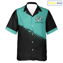 Load image into Gallery viewer, Black and Turquoise Retro Button-up Bowling Shirts, Vintage Team Bowling Shirts Custom NQS11635