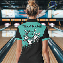 Load image into Gallery viewer, Black and Turquoise Retro Bowling Shirts For Women, Vintage Team Bowling Shirts Custom NQS11635