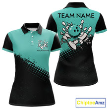 Load image into Gallery viewer, Black and Turquoise Retro Bowling Shirts For Women, Vintage Team Bowling Shirts Custom NQS11635