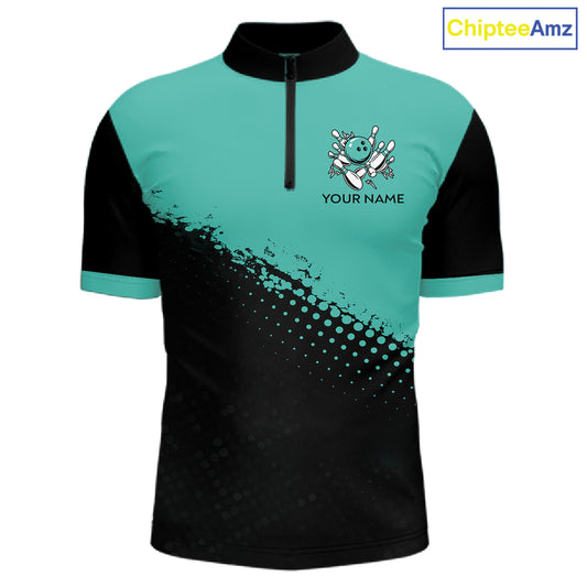 Black and Turquoise Retro Bowling Shirts For Men, Vintage Team Bowling Shirts Custom NQS11635