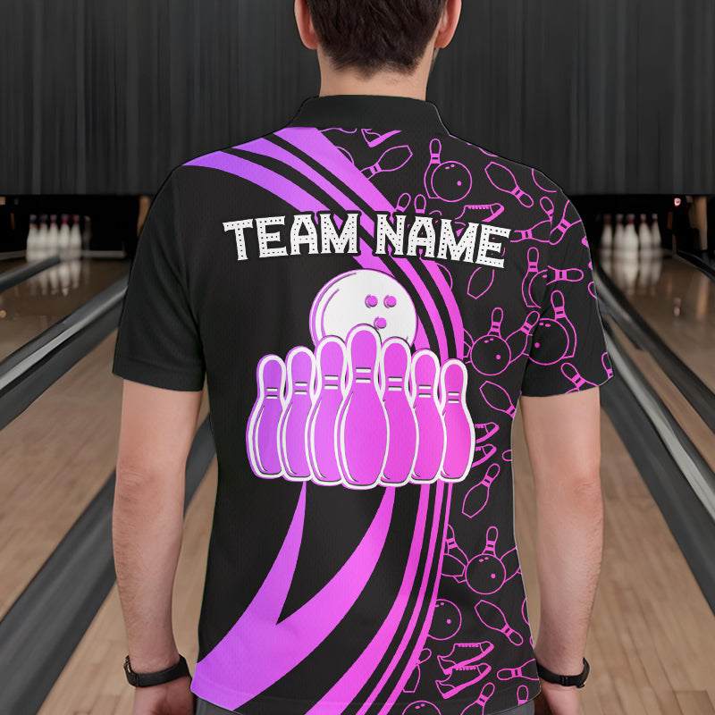 Black Mens bowling shirts Custom Pink neon team league bowling jerseys, gifts for bowlers NQS9668