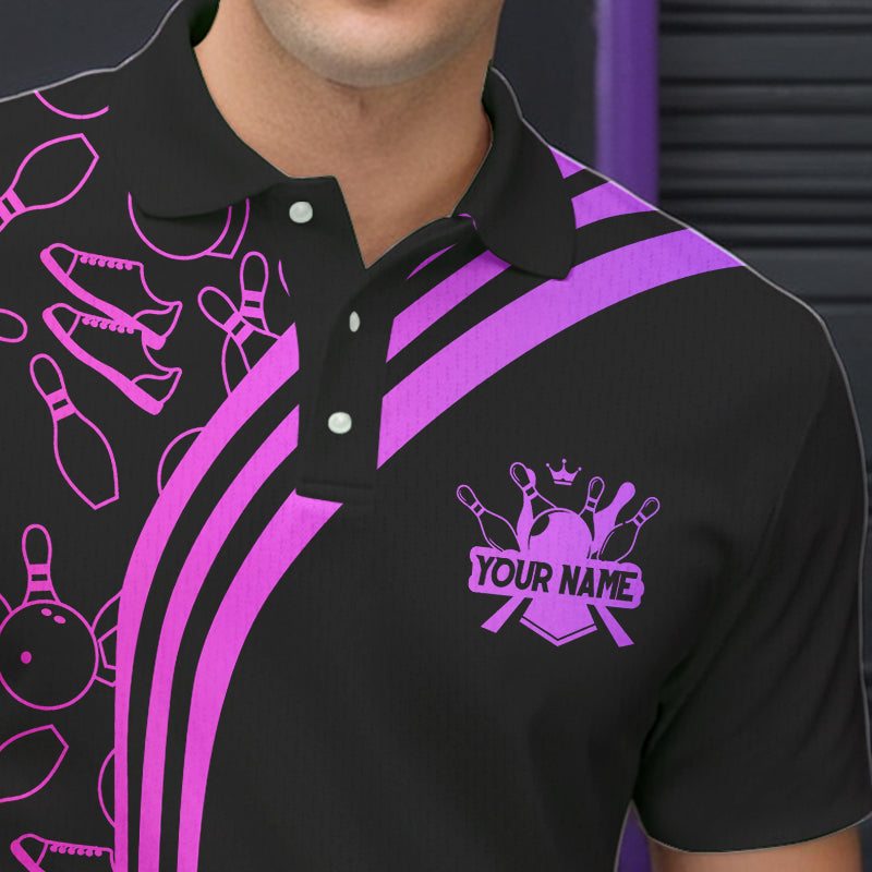 Black Mens bowling shirts Custom Pink neon team league bowling jerseys, gifts for bowlers NQS9668