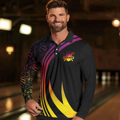Black Mens bowling shirts Custom Colorful neon team league bowling jerseys, gifts for bowlers NQS9669