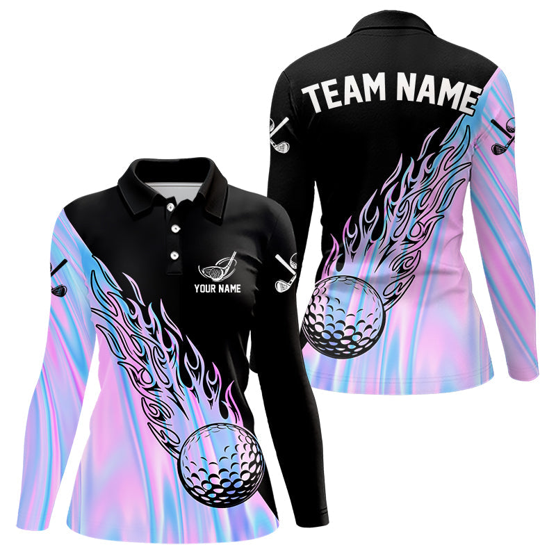Hologram Flame Golf ball Polo Shirts For Women Custom Golf Team Shirts Golfer Outfit NQS9674