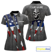 Load image into Gallery viewer, American Flag metal pattern Skull Bowling Shirts For Women Custom patriotic Bowling Team Jerseys NQS11734