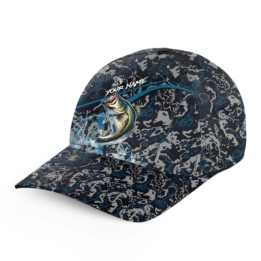 Custom Bass Fishing Camo Baseball Angler Hat Cap, Personalized Bass Fishing Team Hat with Names NQS9951