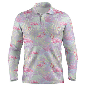 Pink flamingo tropical floral pattern Mens golf polo shirts, floral golf clothing for mens NQS5712