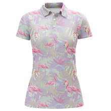 Load image into Gallery viewer, Pink flamingo tropical floral pattern Womens golf polo shirts, floral golf shirt womens NQS5712